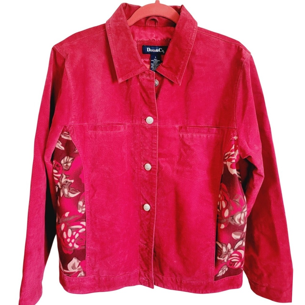 Denim and Co L Leather Suede Jacket Red D‎ & Company Women's Large Lined Pckts